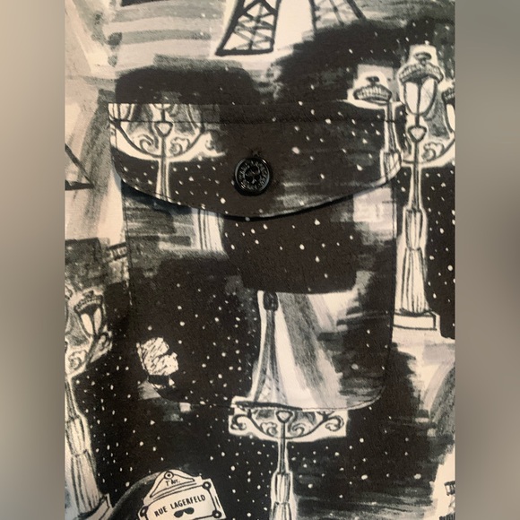 Karl Lagerfeld Set of 2 Black & White Abstract Building Button Down Blouse Sz M - Picture 5 of 16